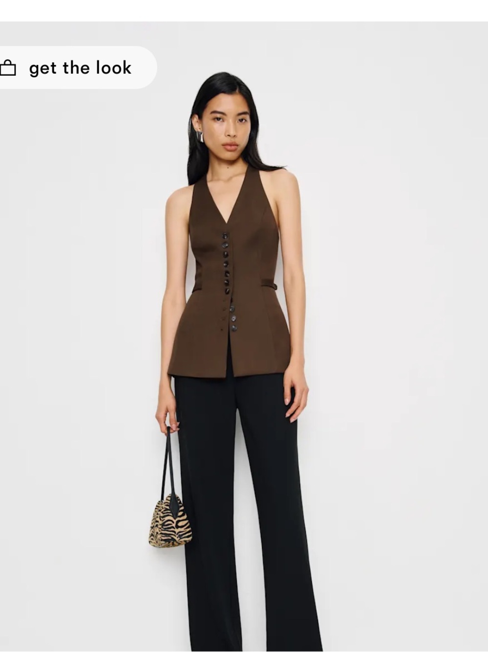 Reformation Rowe Brown Tailored V-Neck Button Vest